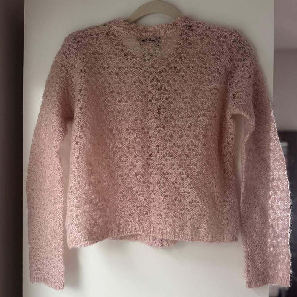 VINTAGE | MOHAIR WOOL BLEND KNIT COTTAGECORE COQUETTE SCALLOPED CARDI SWEATER - Picture 3 of 7